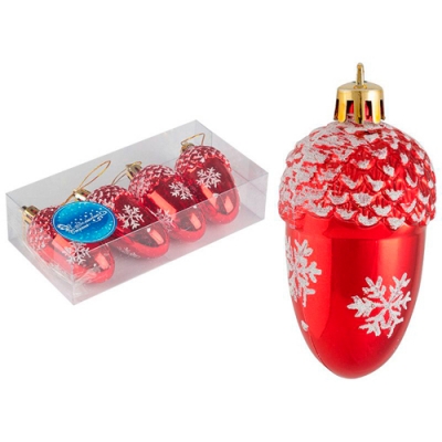 Набор елочных украшений "Желудь" (4шт) цвет красный арт.007454