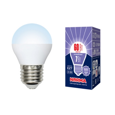 Лампа светодиодная LED-G45-7W/DW/E27/FR/NR Дневной белый свет (6500K) Серия Norma