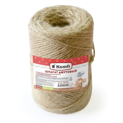 Шпагат джутовый, цилиндр, 2мм*100м, 1200 текс Komfi/40 HRD100C