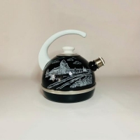 Чайник 3,5 л.(конс.ручка)-черный/белый домик (декор-нерж.сталь на бел.) Т04/35/04/38/Н03 (г.Ростов)