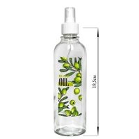 Бутылка цилиндр с кнопочным дозатором для масла/соусов, Olive oil зеленые оливки, 330 мл, стекло