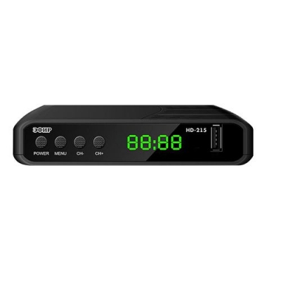 Ресивер эфирный цифровой DVB-T2 HD HD-215 пластик, дисплей DOLBY DIGITAL, Эфир