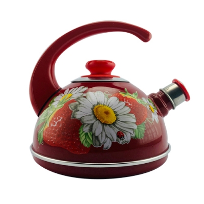 Чайник 2,5л (конс.ручка)-бордовый/клубника с ромашкой(дек-н.сталь на кр) Т04/25/01/05/Н13 (г.Ростов)