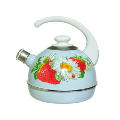 Чайник 3,5 л.(конс.ручка)-серо-голубой/клубника с ромашкой (декор- н.сталь на бел) Т04/35/09/05/Н03