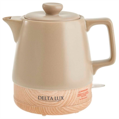 Чайник электрический Delta Lux DE-1013 корпус из фарфора, бежевый, 1200Вт, 1,0л