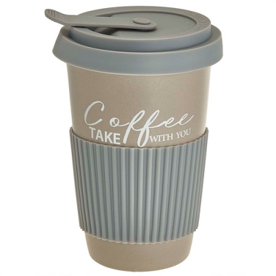Ф11-093L1 Стакан для кофе и чая с крышкой "Coffee" (450 мл) в цветной коробке, серый (36)