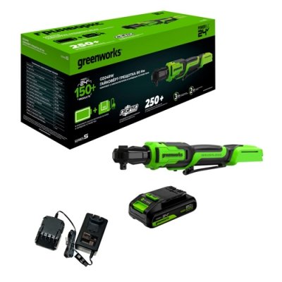 Гайковерт-трещотка аккумуляторный Greenworks GD24RW,б/щет, 1/2",80Нм,70 мм,1x2Ач,ЗУ (3804007CUA)