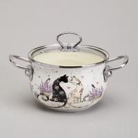 Кастрюля agness эмалированная со стеклянной крышкой серия "Lavander cats", 2,0 л диа. 18см 943-076