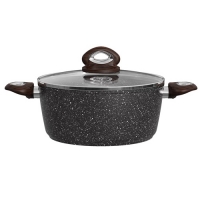 Кастрюля а/п литая 3 л с индукционным дном, стекл. крышка, d=22 см цвет: чёрный гранит (R-25530) "МА