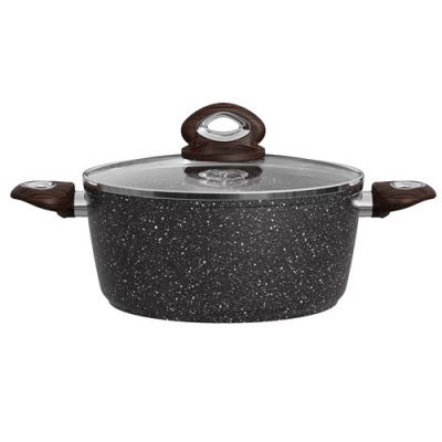 Кастрюля а/п литая 3 л с индукционным дном, стекл. крышка, d=22 см цвет: чёрный гранит (R-25530) "МА