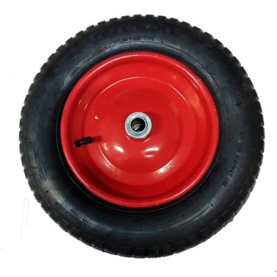 Колесо для тачки строит.(16"*4,00-8 12/100мм втулка с трубкой) диск сварной,красный АГРО