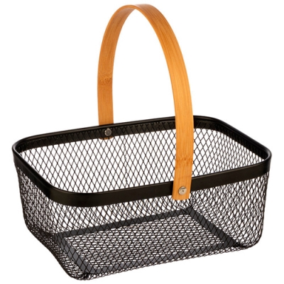 Корзина для хранения унив. металлическая с бамбуковой ручкой, прямоугольная, 23,5*19*10 см 310904