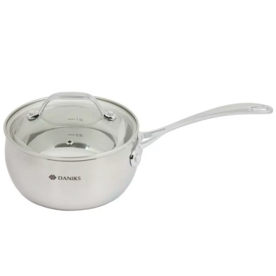 Ковш нержавеющая сталь, 1.7 л, крышка стекло, индукция, Daniks, Manola, CW-T078-16 (480388)
