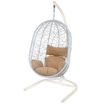 Кресло подвесное "Кокон XL" стойка+основание бел.,корзн.бел.,подушка бежевая арт.D52-МТ002
