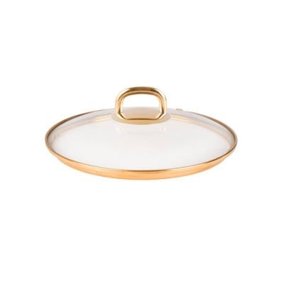 Крышка стеклян.280мм,с ободом и пароотвод. из нерж. ст. под золото и ручкой-кнопкой "Kukmara"С28Т115