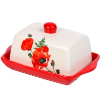 Масленка доломит, 19.7х12.5 см, крышка доломит, Daniks, Алый мак (455658)