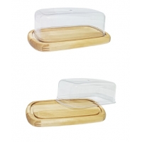 Масленка-сырница деревянная с пластиковой крышкой для сливочного масла и сыра 2720