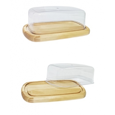 Масленка-сырница деревянная с пластиковой крышкой для сливочного масла и сыра 2720