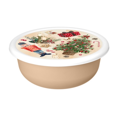 Миска Modena 2,1л с крышкой с декором "Новогодние Игрушки" Homver 1383