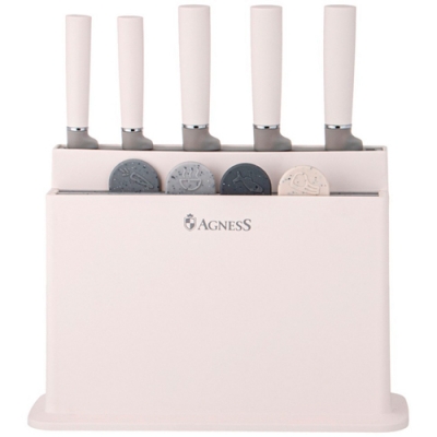 Набор agness из 10пр: 5 ножей, 4 доски и подставка, цвет: серый 671-212