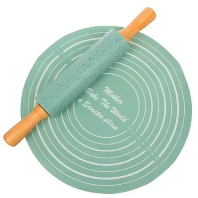 Набор для выпечки силикон, бамбук, скалка 38 см+коврик круглый 33 см, Мята, Y4-9629 (503106)