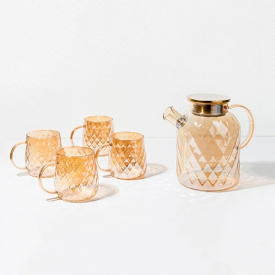 Набор из 5 предметов AROMA: кувшин 1,8 л + 4 круж. по 300 мл из рельефного цветного стек.арт.107859