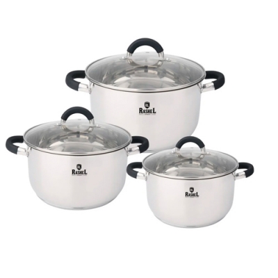 Набор кастрюль 6 пр. из нержавеющей стали со стекл. кр. (3,6л, 4,7л, 6л) (R-346к) "МАРУСЯ"