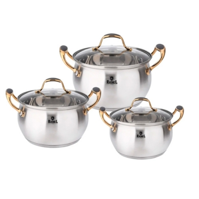 Набор кастрюль 6 пр. из нержавеющей стали со стекл. кр. (3,6л, 4,7л, 6л) R-346Н