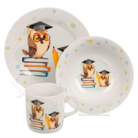 Набор посуды кео., 3 шт, Мудрый филин, тарелка 17,5 см, салат.15 см, кружка 230 мл, Daniks, (453800)