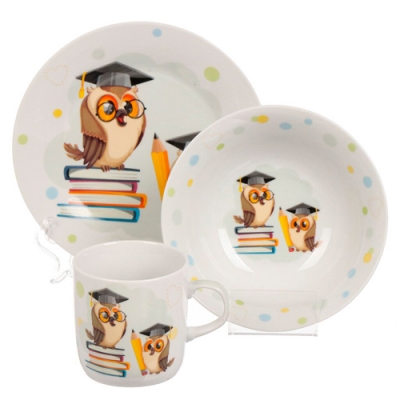 Набор посуды кео., 3 шт, Мудрый филин, тарелка 17,5 см, салат.15 см, кружка 230 мл, Daniks, (453800)