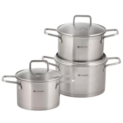Набор посуды нерж, 6 пр, кастрюли 1.9,2.9,3.9 л, индукц, Daniks, Ирати, SD-01369-6 (505746) Набор посуды нерж, 6 пр, кастрюли 1.9,2.9,3.9 л, индукц, Daniks, Ирати, SD-01369-6 (505746)