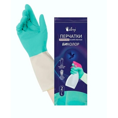 Перчатки латексные БИКОЛОР хозяйственные S/мятно-белый/Komfi/144/12