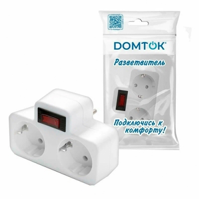 Разветвитель "DОМТОК" 2гн. плоский с термовыключателем с/з, з/ш, 250В 3500Вт белый (2664)