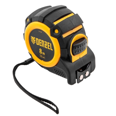 Рулетка 8м х 32мм, автом.фиксац.,нейлон.покрытие,магнит. зацеп, двухстор. разметка// Denzel 31524