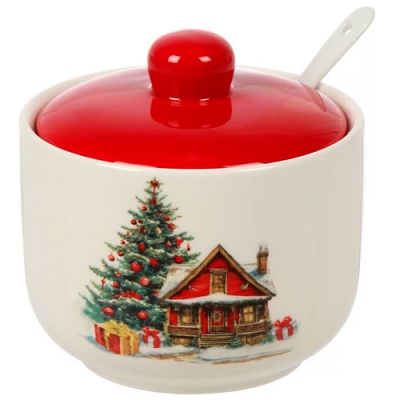 Сахарница 500 мл, доломит, 11.2х11.2х11 см, с ложкой, Daniks, Уютный дом (498890)