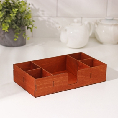 Салфетница, с отделениями под чай и специи, 24,5x13,5x5,5 см, цвет коричневый арт.9357912 г.Екатерин