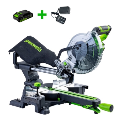 Торцовочная пила GreenWorks GD24MS216,б/щ,4800 об/мин,216x30мм,рез 65х310мм,1х2Ач,ЗУ(1501707UA)