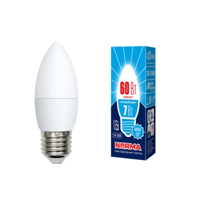 Лампа светодиодная LED-C37-7W/NW/E27/FR/NR белый свет (4000K) Серия Norma