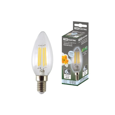 Лампа светодиодная Филамент С37-6 Вт-230 В-4000 К E14 TDM (SQ0340-0276)