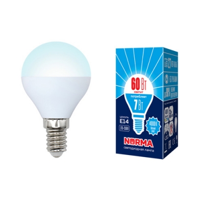 Лампа светодиодная LED-G45-7W/NW/E14/FR/NR белый свет (4000K) Серия Norma