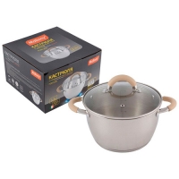 Кастрюля Fortuna, объем 3,3 л, из нерж стали с крышкой, матовый корпус, ручки с силиконом арт.007219 Кастрюля Fortuna, объем 3,3 л, из нерж стали с крышкой, матовый корпус, ручки с силиконом арт.007219