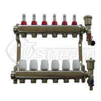 Коллекторная группа с расходомерами, дренаж. краном и воздухоотвод. 1 х 5х3/4 сталь ALT