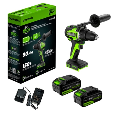 24V Дрель-шуруповерт акк.GD24DD90, б/щет, 45/90Нм,2x4Ач,ЗУ,кор (3707507CUD)