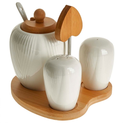 AK1-0035 Набор для специй с сахарницей на бамбуковой подставке "DECO" (24)