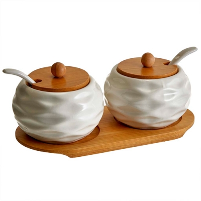 AK5-0005 Набор из 2 банок (250 мл) с ложками на бамбуковой подставке (24)