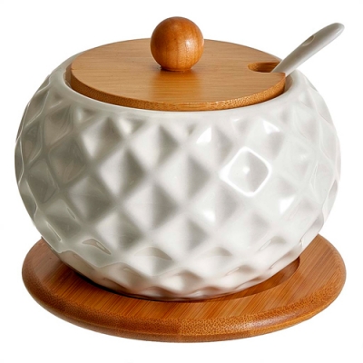 AK5-0012 Сахарница с ложкой на бамбуковой подставке (450 мл) (36)