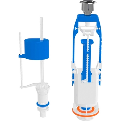 Арматура для бачка с однокнопочным выпуском , с нижним клапаном 1/2 Хром кнопка Nova 4123