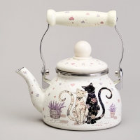 Чайник agness эмалированный со съемным фильтром из нжс серия "Lavander cats", 0,85 л 943-070