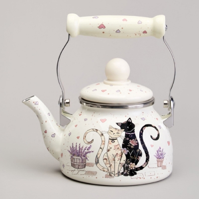 Чайник agness эмалированный со съемным фильтром из нжс серия "Lavander cats", 0,85 л 943-070