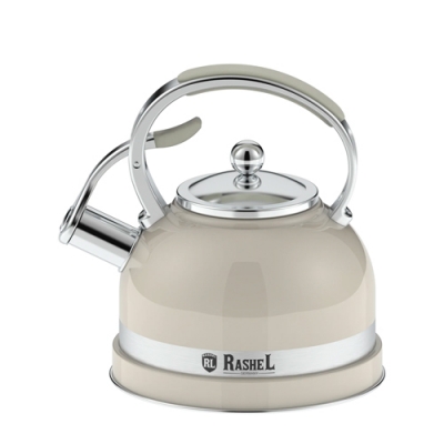 Чайник из нержавеющей стали 3 л со свистком, цвет: кремовый (10228010/020426/5103008, Китай) (R-7781